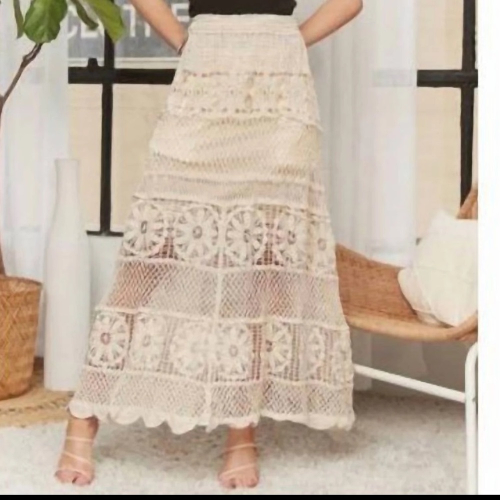 Adora crochet lace boho bohemian maxi skirt beige